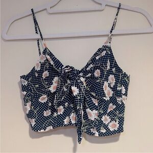 Blue Life Blue Floral Tie Front Tank Top Sz Lg